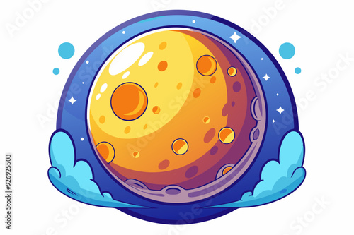 Cartoon illustration of a yellow moon in space