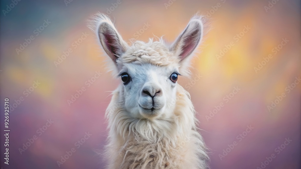 Cute face llama with fluffy fur looking directly at the camera on a soft pastel background, llama, cute, fluffy, animal, portrait Cute face llama with fluffy fur looking directly at the camera on a soft pastel background, llama, cute, fluffy, animal, portrait