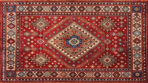 Detailed vintage style Arabian red rug with traditional Sadu motifs , vintage, retro, traditional, Arabian, Sadu, red