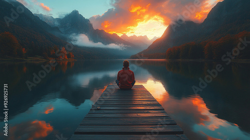 person sitting on wooden dock looking at the beautiful scenery