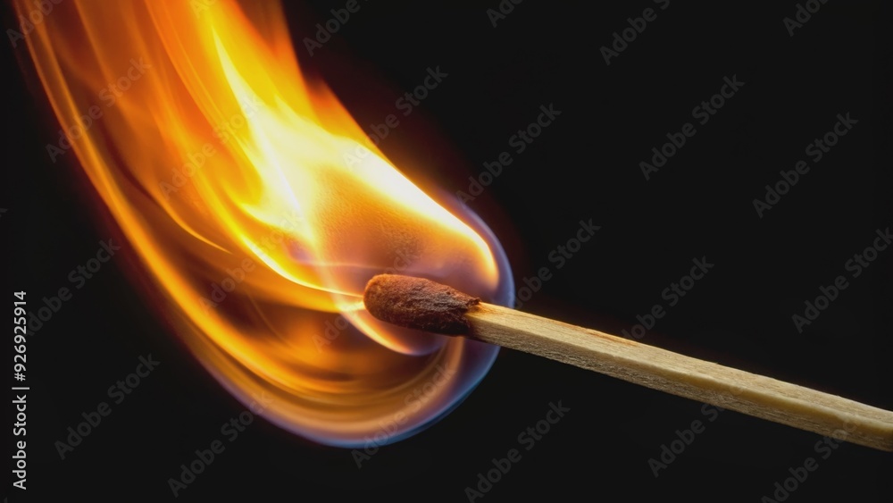 Macro fire burning on matchstick with lighter on black background, macro, fire, burning, matchstick, lighter, studio shot Macro fire burning on matchstick with lighter on black background, macro, fire, burning, matchstick, lighter, studio shot