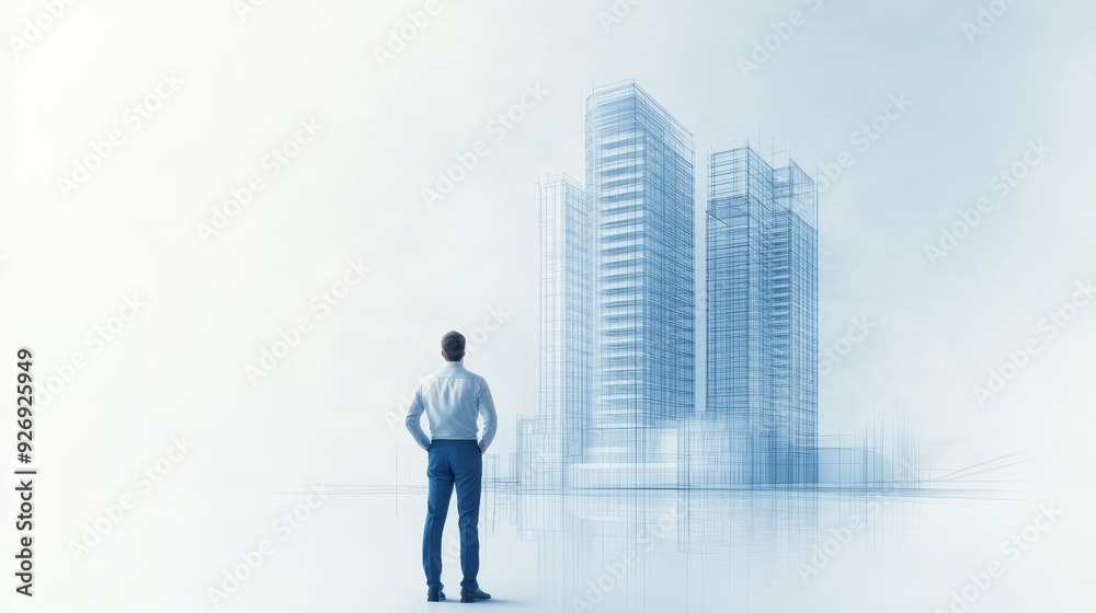 Architect envisioning blueprint of modern skyscrapers Architect envisioning blueprint of modern skyscrapers