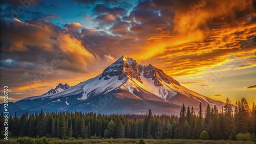 Sunset casting a warm glow over a majestic mountain , sunset, mountain, dusk, nature, scenic, landscape, beauty, outdoor