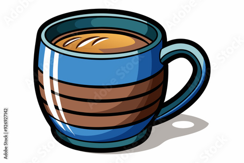 Cartoon Illustration of a Blue Striped Coffee Mug