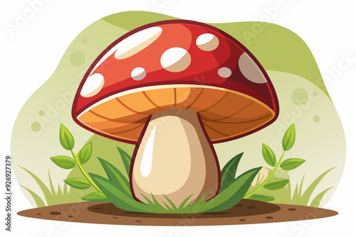 Red and White Mushroom in Grassy Forest Setting