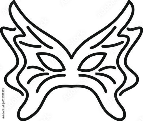 Simple butterfly mask with wings spreading up, featuring a simple design with bold lines, perfect for projects related to parties, costumes, and celebrations