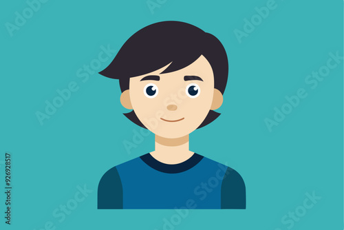 Smiling Cartoon Illustration of a Young Man with Black Hair