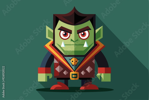 Cartoon Illustration of a Green-Skinned Monster with Red Eyes