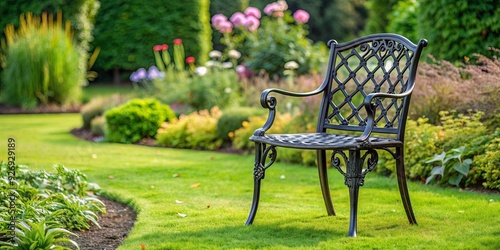 Wrought cast iron chair in the garden, black color , wrought iron, chair, garden, outdoor furniture, black, metal, classic