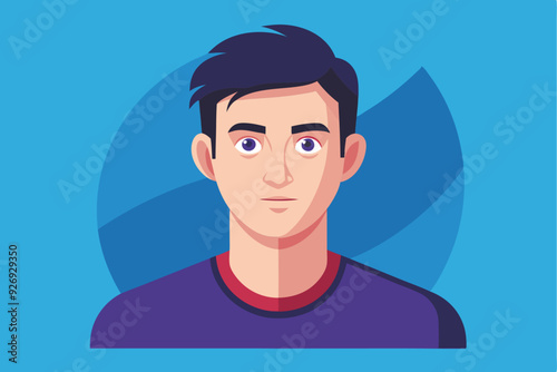 Cartoon Illustration of a Young Man with Short Black Hair and Blue Eyes