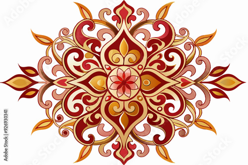 Intricate Floral Design with Red and Gold Hues