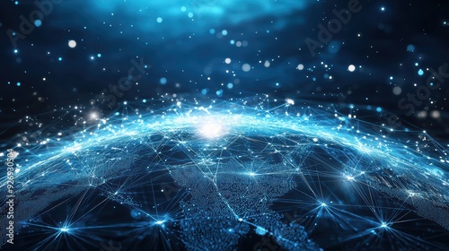 A stunning digital representation of Earth with glowing connections, evoking sense of global connectivity and technological advancement. 