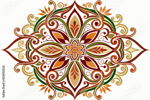 Abstract Floral Mandala with Curvy Swirls and Petals in Fall Colors photo