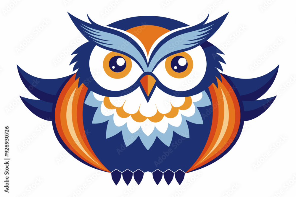 Fototapeta premium Cartoon Owl with Orange and Blue Feathers