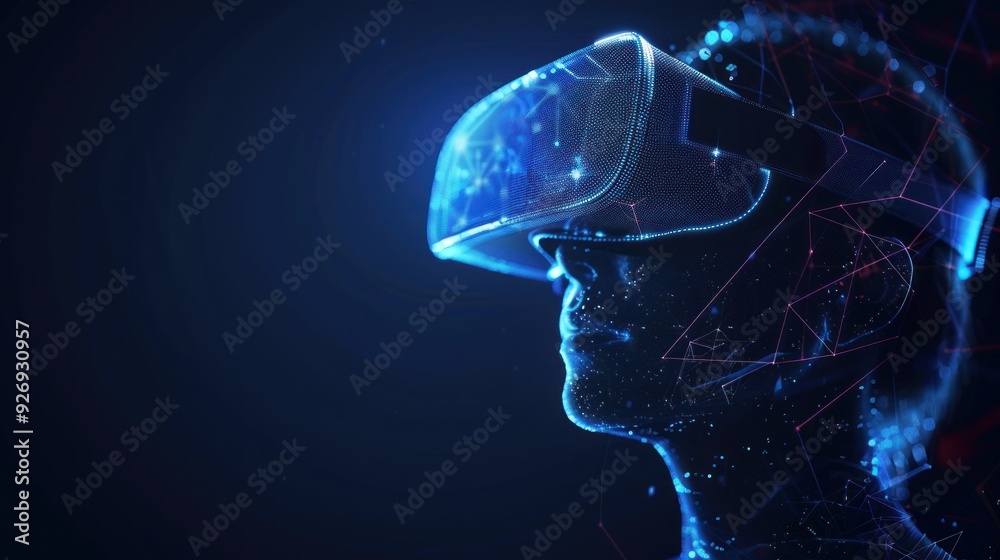 Abstract Wireframe Man In Vr Headset, Virtual Reality And Future Technology Concept Abstract Wireframe Man In Vr Headset, Virtual Reality And Future Technology Concept
