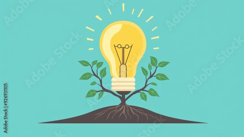 A light bulb growing from plant symbolizes innovation and sustainability. image conveys sense of creativity and growth. 