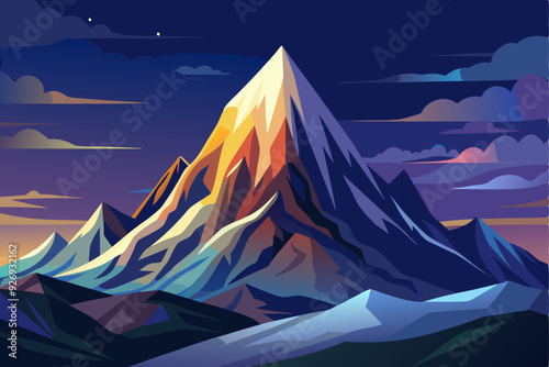 Majestic Mountain Peak at Twilight with a Starry Sky