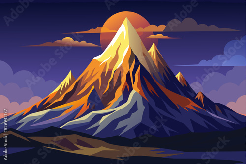 Majestic Mountain Peak at Sunset with Clouds