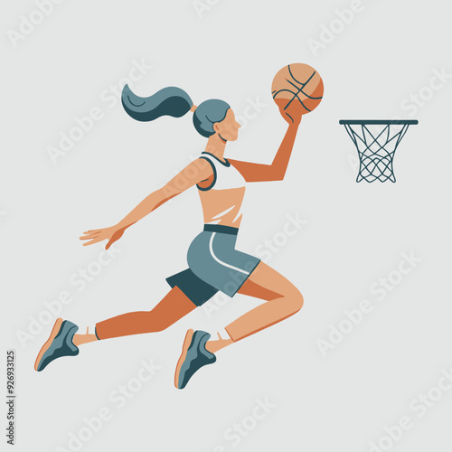 silhouette of a female basketball player jumping to put the ball in a basketball hoop