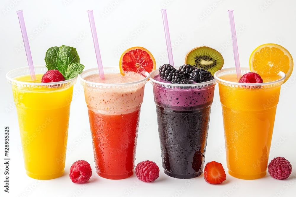 Juices and Floats in Plastic Cup on white background created with Generative AI