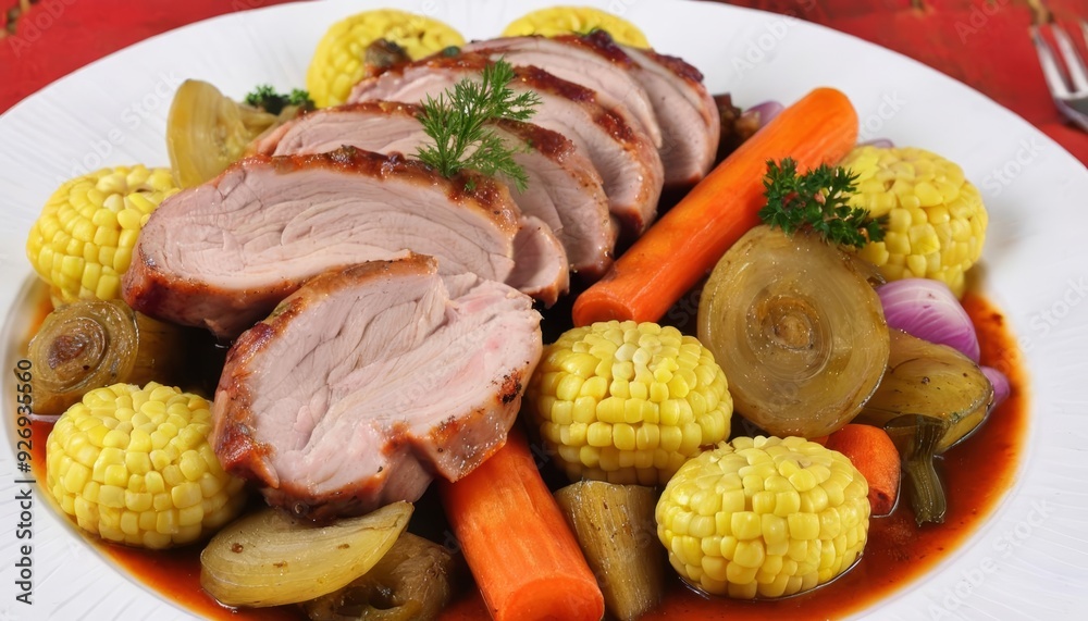 Deliciously roasted pork with vibrant vegetables Deliciously roasted pork with vibrant vegetables