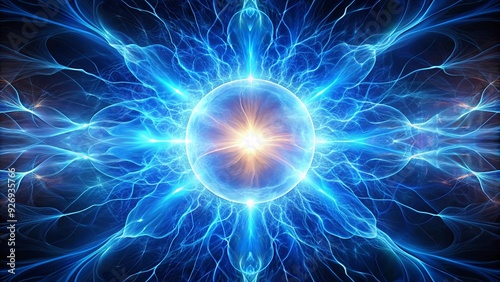 Blue electromagnetic field emitting vibrant energy , blue, electromagnetic, field, energy, vibrant, glow, technology