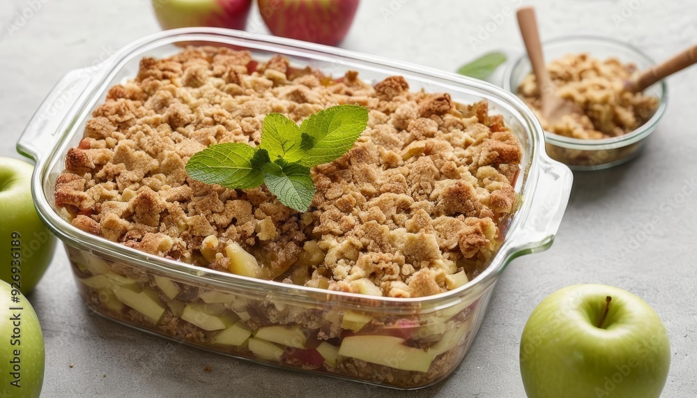 Delicious apple crumble ready to be enjoyed Delicious apple crumble ready to be enjoyed