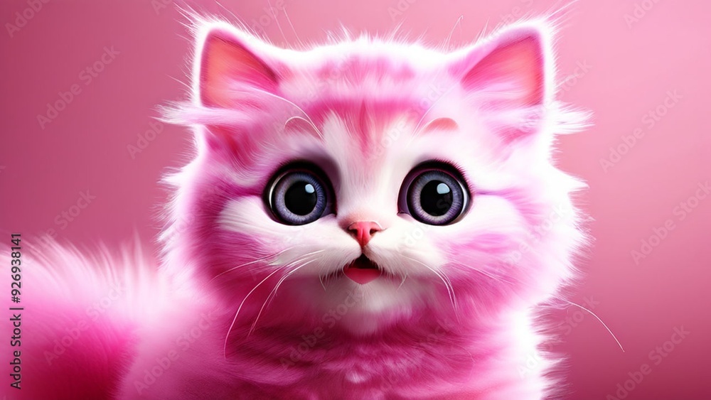 luffy pink cat with large, glowing eyes in a vibrant digital forest