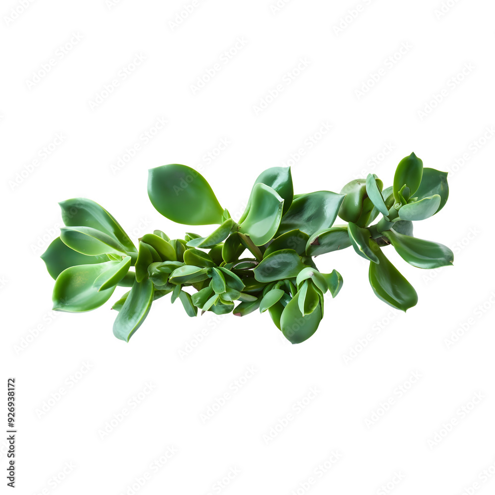 Naklejka premium Close-up of a cluster of jade plant leaves on a transparent background, highlighting their succulent texture and vibrant hues.
