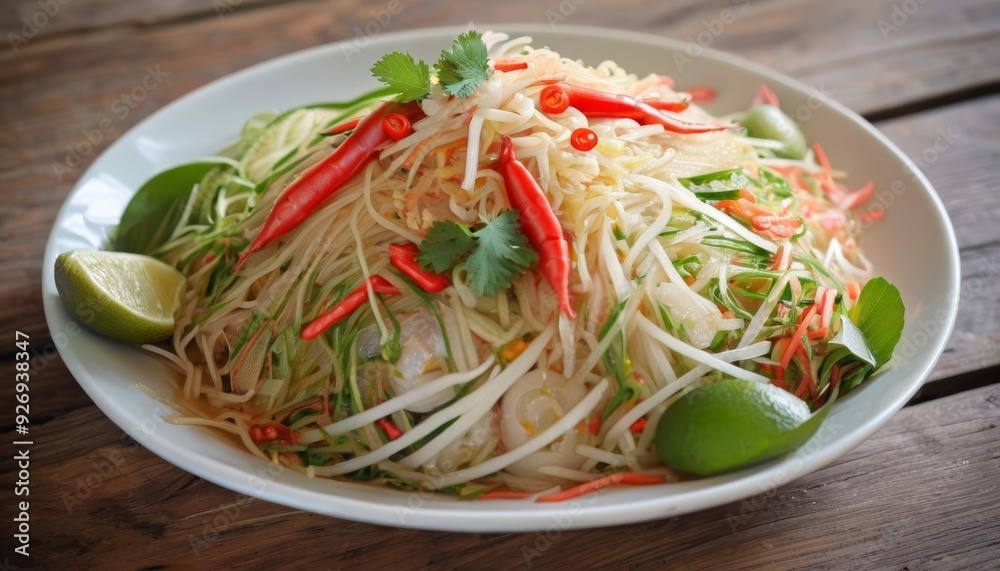 Fresh and vibrant noodle salad ready to be savored Fresh and vibrant noodle salad ready to be savored