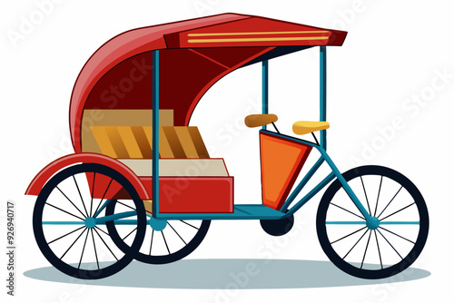 Red and Blue Three-Wheeled Passenger Vehicle with Canopy