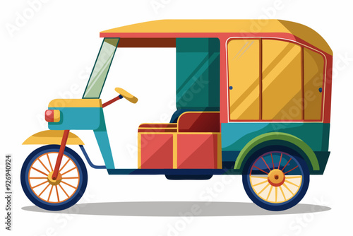 Colorful Three-Wheeled Motorized Rickshaw with Canopy