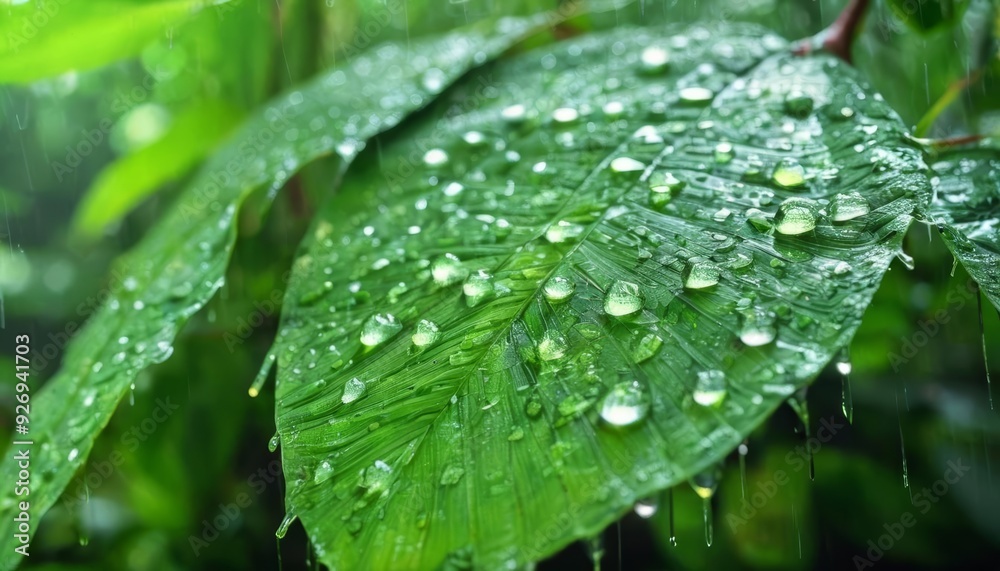 Raindrops on a leafy green canopy Raindrops on a leafy green canopy