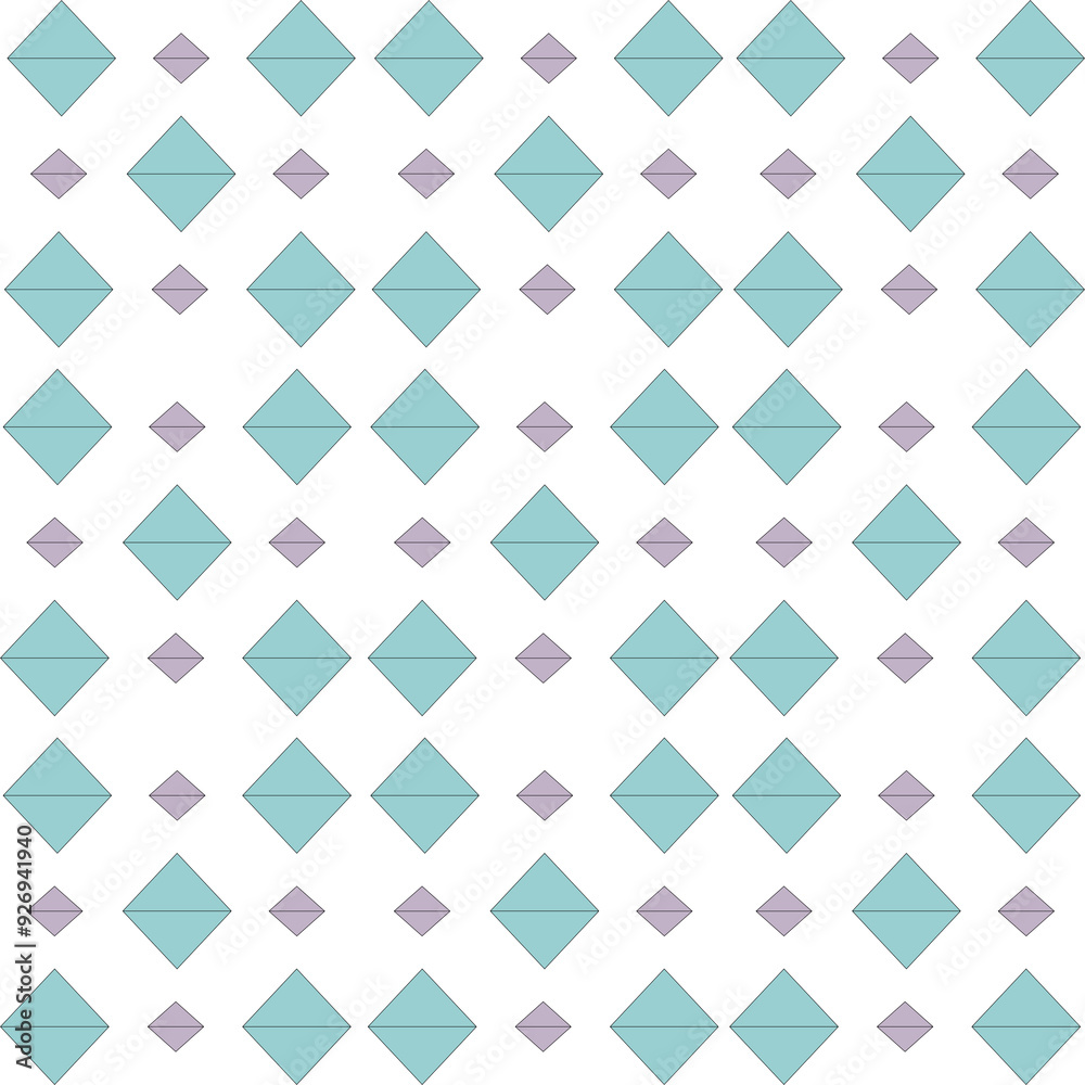 Aqua and Lilac Diamond Pattern: A minimalist, seamless pattern featuring a delicate repeat of aqua blue diamonds with a subtle lilac diamond accent. This geometric design is perfect for adding a touch