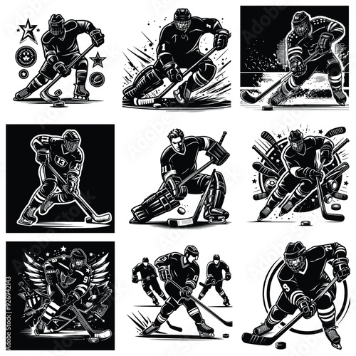 Hockey player silhouette stock illustration Bundle, in silhouette, Hockey Lover vector graphic design, Hockey player vector, hockey silhouette