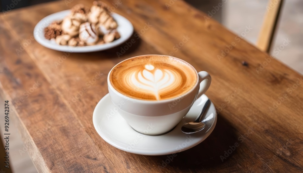 A moment of tranquility with a latte art masterpiece A moment of tranquility with a latte art masterpiece