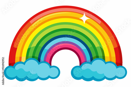 Rainbow Arcing Over Fluffy White Clouds with a Shining Star