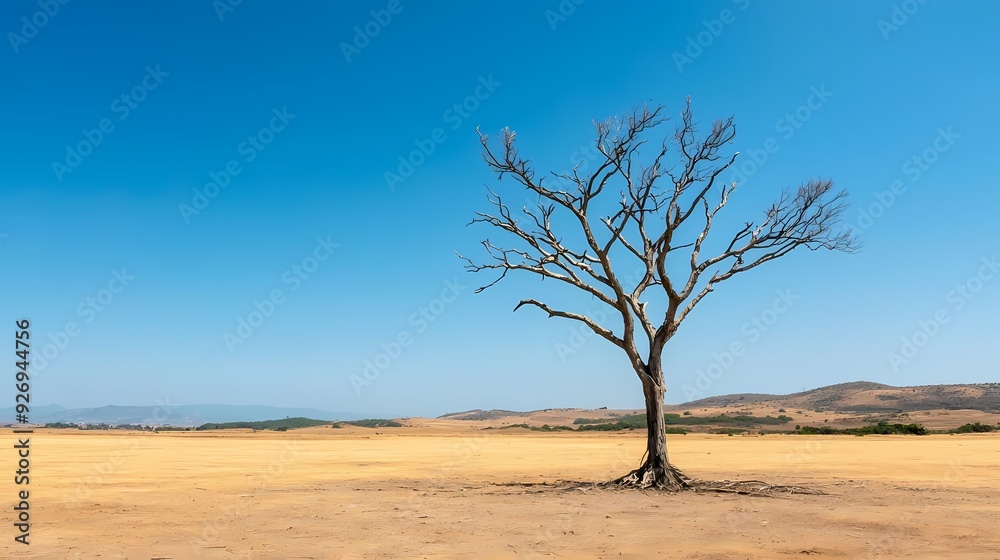 A solitary, barren tree stands against a clear blue sky, symbolizing resilience in a dry landscape. A solitary, barren tree stands against a clear blue sky, symbolizing resilience in a dry landscape.