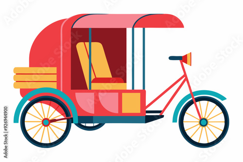 Red Three-Wheeled Taxi with a Canopy and Seat