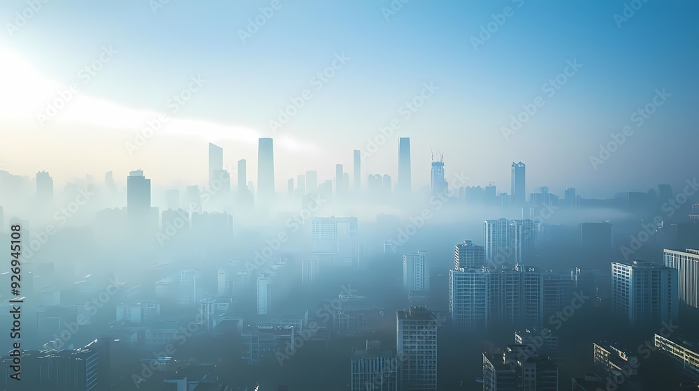 A stunning view of a city skyline shrouded in morning mist, showcasing modern skyscrapers and a serene atmosphere. A stunning view of a city skyline shrouded in morning mist, showcasing modern skyscrapers and a serene atmosphere.