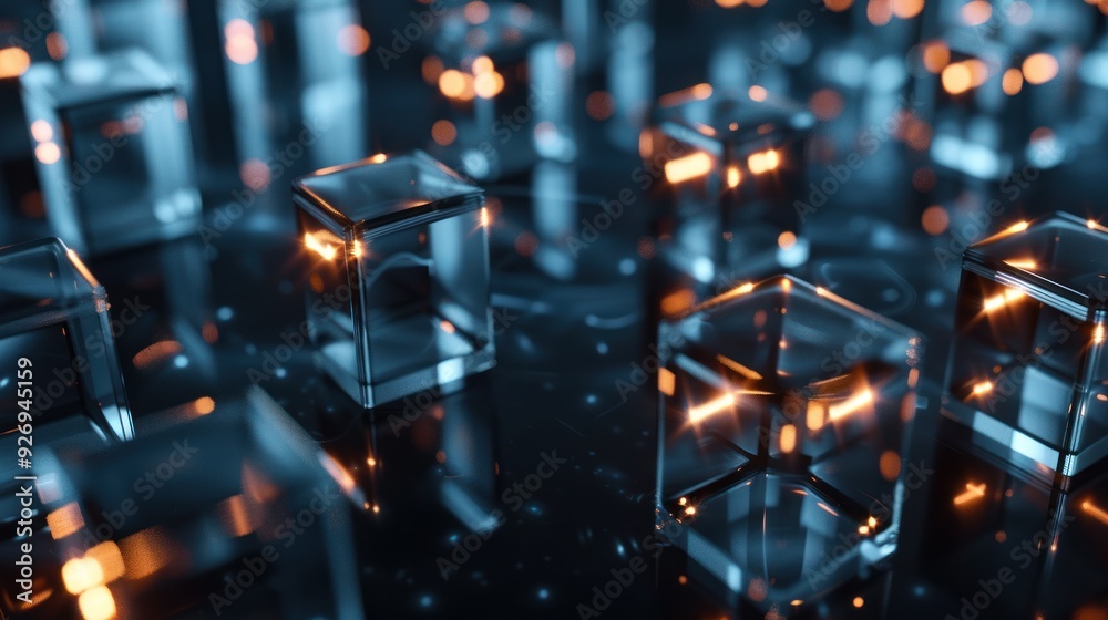 Abstract Glass Cubes with Glowing Highlights Abstract Glass Cubes with Glowing Highlights