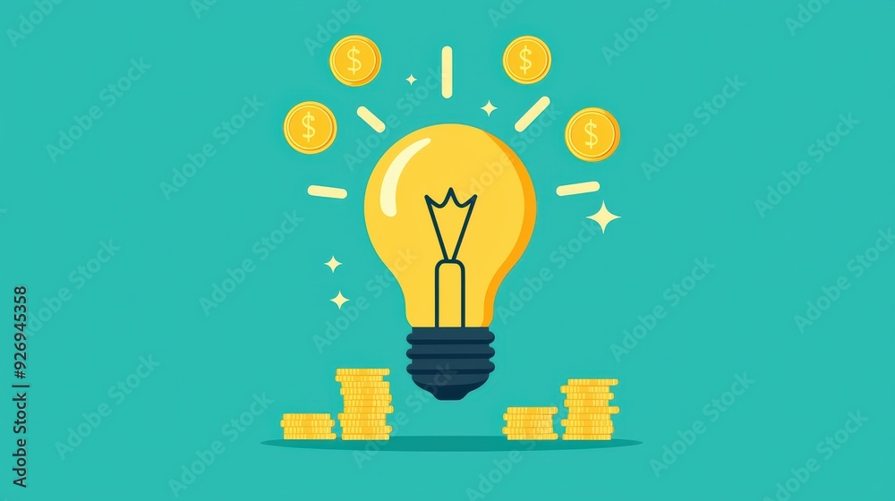 A bright light bulb surrounded by coins symbolizes ideas and wealth, conveying sense of inspiration and financial success. A bright light bulb surrounded by coins symbolizes ideas and wealth, conveying sense of inspiration and financial success.