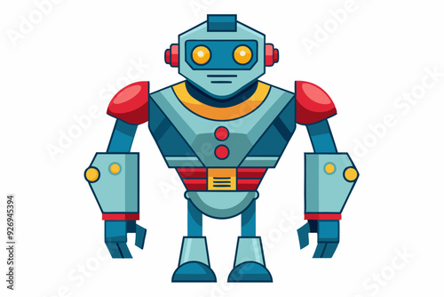 Cartoon Robot with Yellow Eyes and Red Shoulders