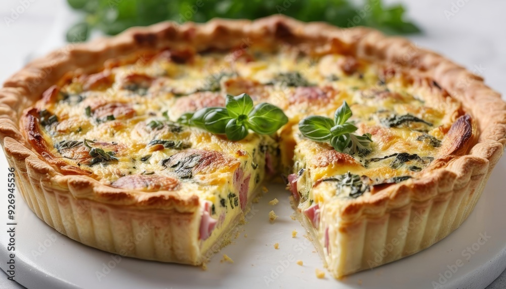 Deliciously baked quiche ready to be savored Deliciously baked quiche ready to be savored