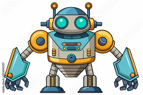 Cartoon Robot with Blue and Yellow Accents