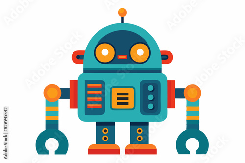 Friendly Blue Robot with Orange and Red Accents