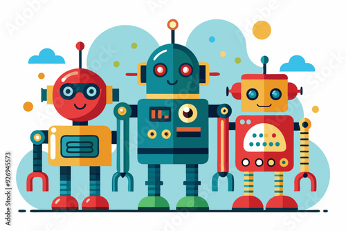 Three Friendly Robots Standing Together