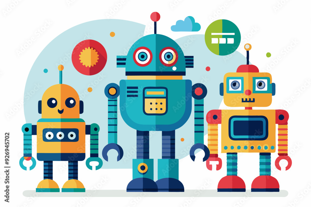 Three Friendly Robots Standing Together in a Playful Setting Three Friendly Robots Standing Together in a Playful Setting