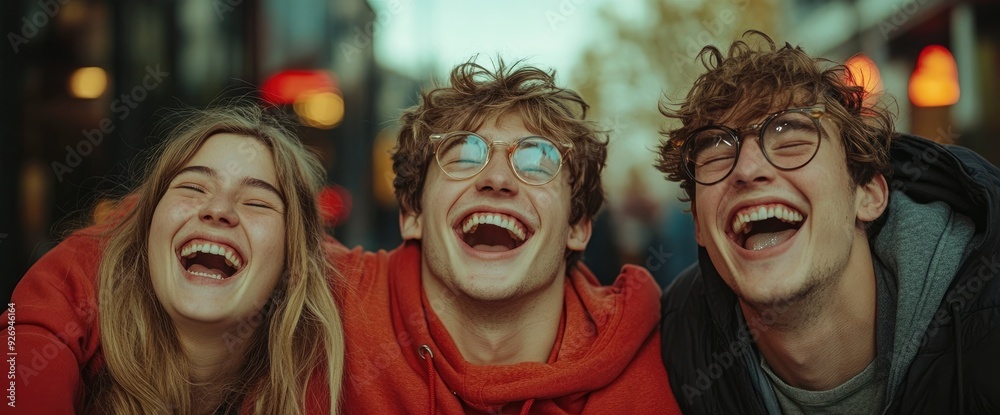 Obraz premium Teen Friends Walking Down The Street, Their Laughter Echoing The Carefree Spirit Of Youth