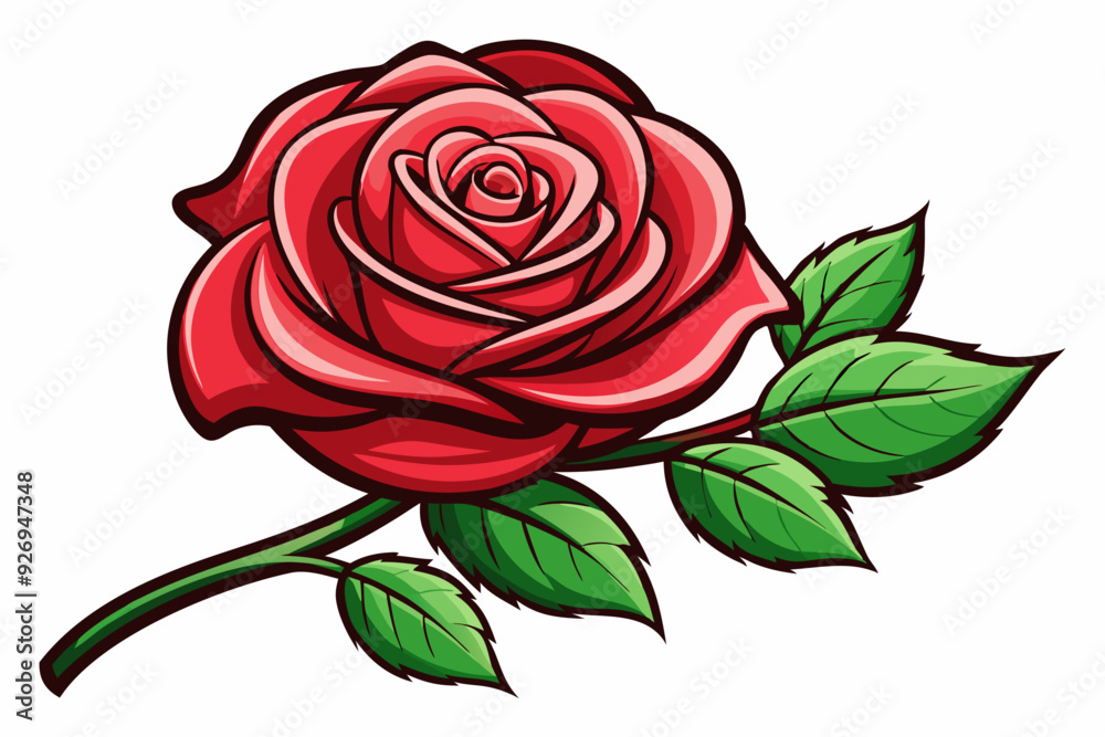 Single Red Rose with Green Leaves and Stem Single Red Rose with Green Leaves and Stem